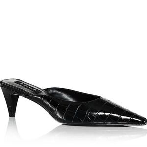AQUA Women’s Terry Black Croc-Patterned Mules Kitten Heel Size 9